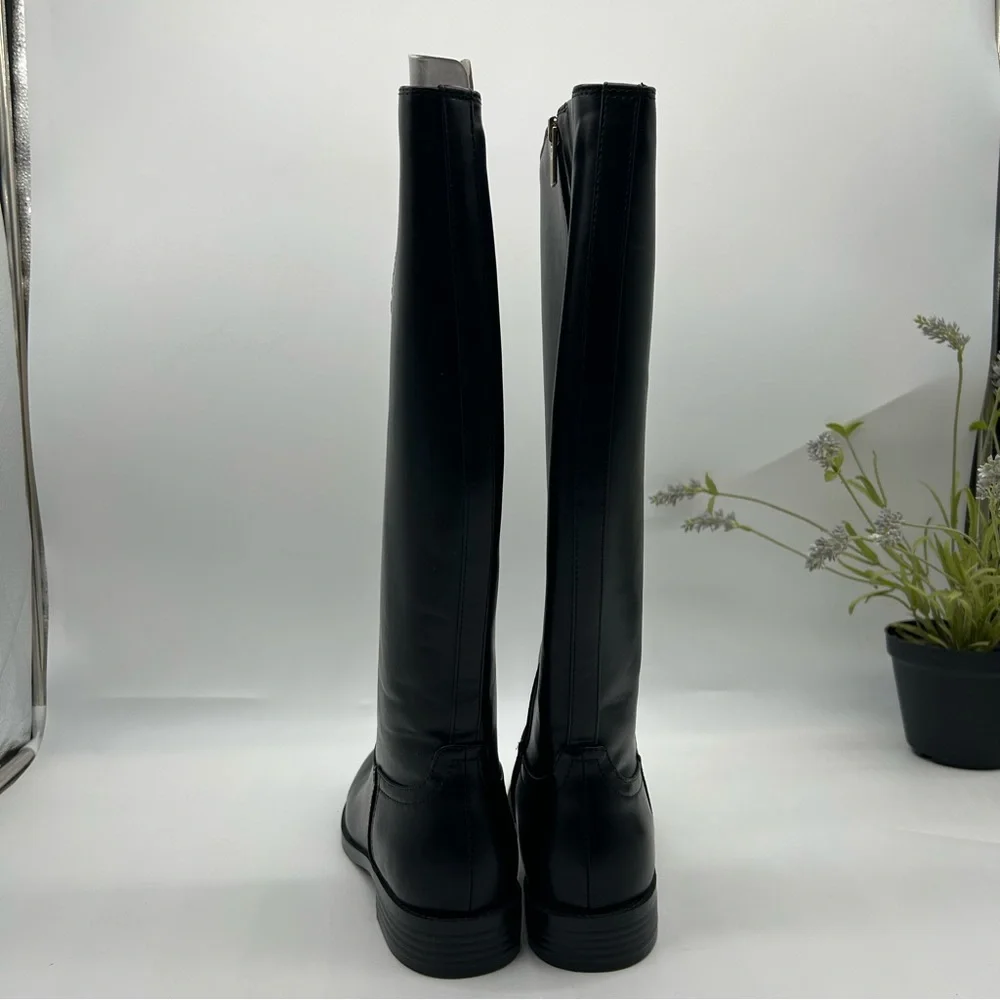 Tommy Hilfiger womens Rydings Equestrian logo Boots in black faux leat size 8.5M